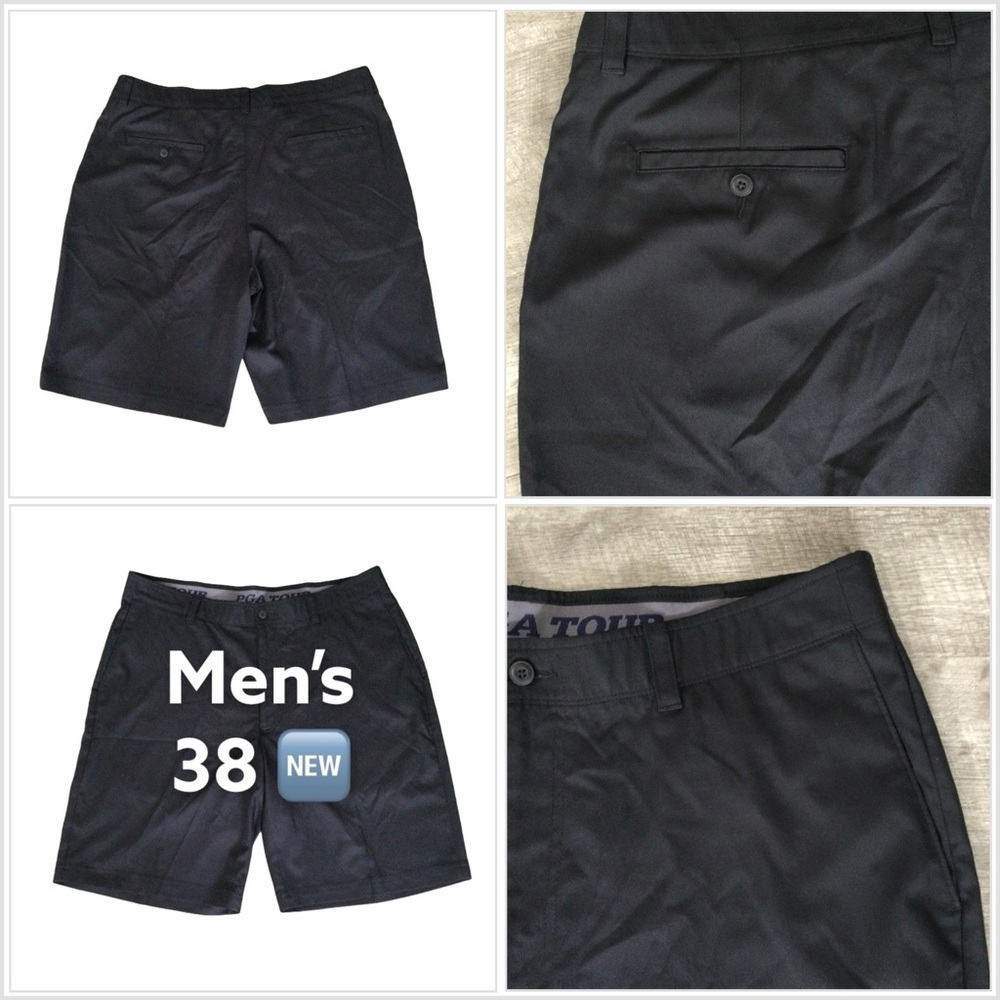 Men’s PGA Tour 38 L Large Chino Khakis Shorts Black Golf Stretch Active NWOT